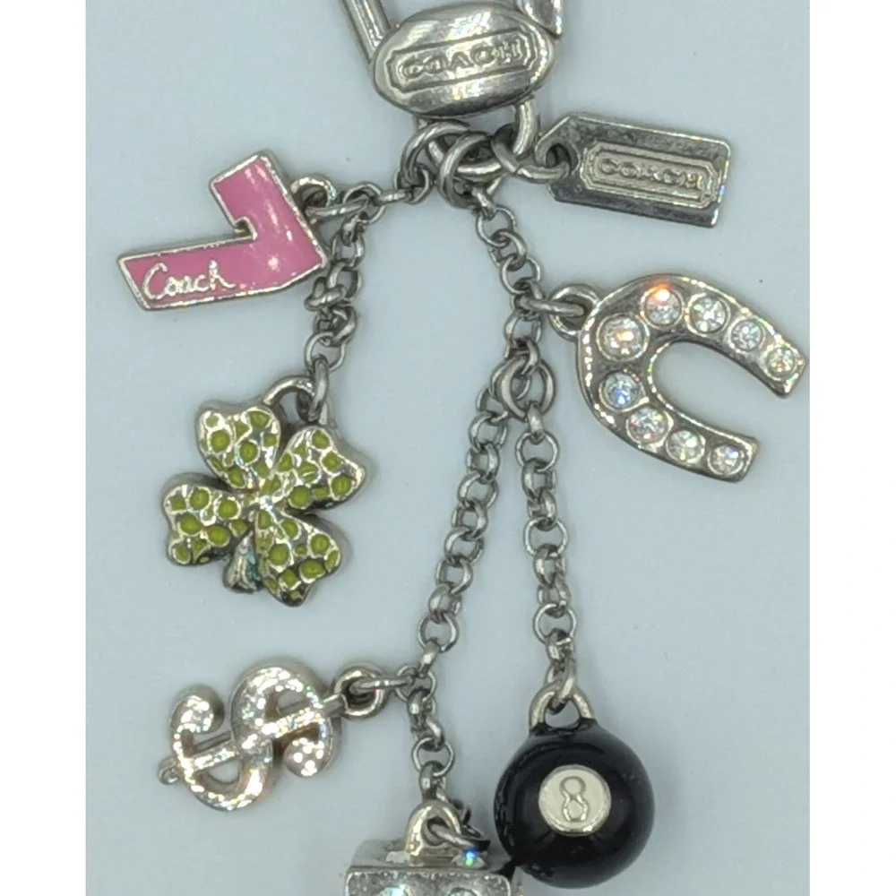 Coach Lucky Charm Keychain Mix Silver Dice Lucky 7 Clover 8-Ball Horseshoe Fob